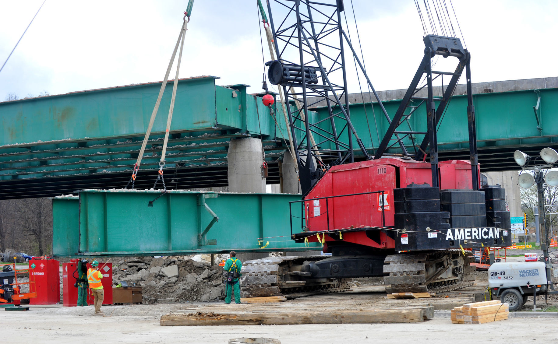 Construction and demolition work for the new Interstate 74 bridge.